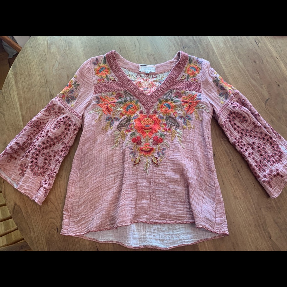 Johnny Was Pink Embroidered Blouse NWOT